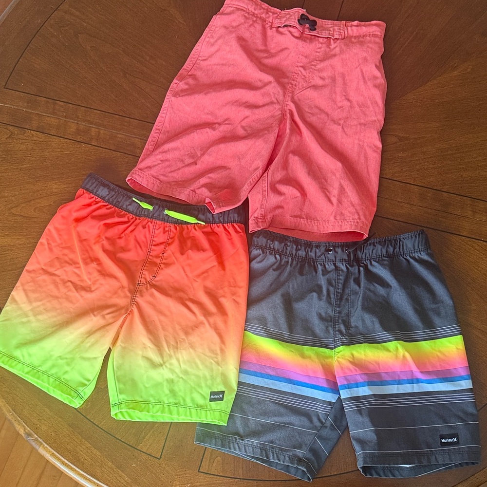 2 Hurley and 1 Wonder Nation Colorful Kids Boys Boardshorts Bathing Suits Set